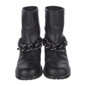 Giuseppe Zanotti Combat Boots Black Leather Chain Women’s Size 38